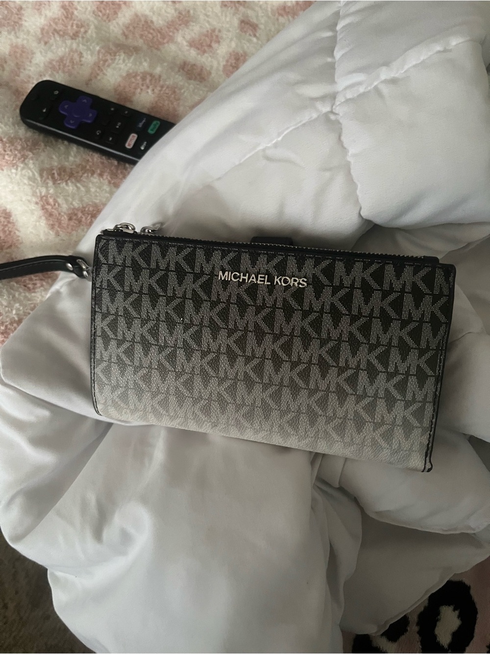 Michael Kors Black and White Monogram Wristlet Wallet